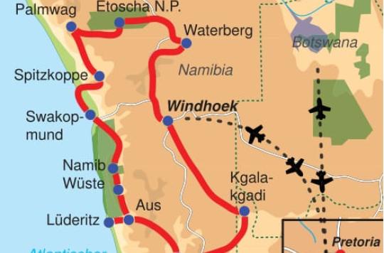 Karte &amp; Reiseverlauf: Magisches Namibia