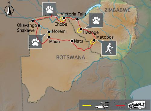 Reiseverlauf: Elfenbein Route - Afrika Tour für Entdecker durch Botswana