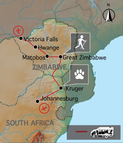Reiseverlauf: Südafrika & Simbabwe Game Tracker - Safari durch das Südliche Afrika: Reise nach Südafrika & Simbabwe