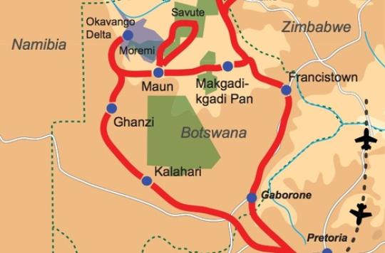 Karte &amp; Reiseverlauf: Botswana - Simbabwe Overland