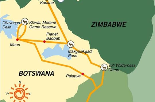 Karte &amp; Reiseverlauf: Botswana-Zimbabwe Adventure