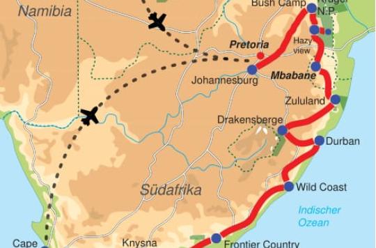 Karte &amp; Reiseverlauf: Südafrikas Highlights