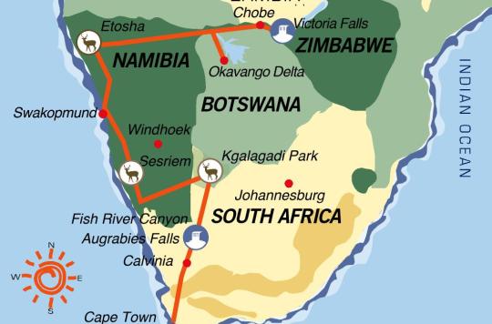 Karte &amp; Reiseverlauf: Große Afrika Tour nach Norden